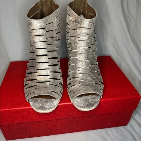 Donald J Pliner Greece-QA metallic suede cutout booties in Poppy Blush