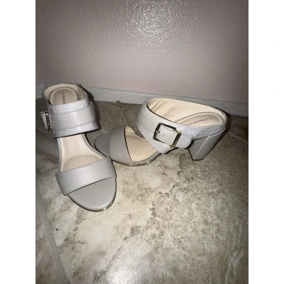 Katherine Kelly Women's Leather Open Toe Heel Sandals Size 8.5 Silver‎
