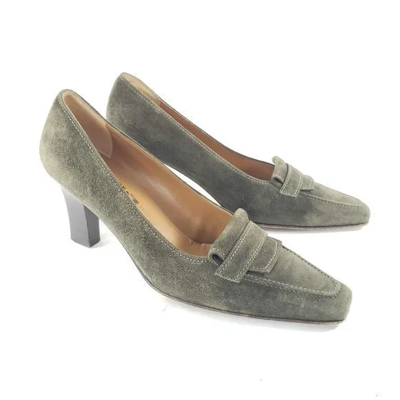 Salvatore Ferragamo suede Green heels