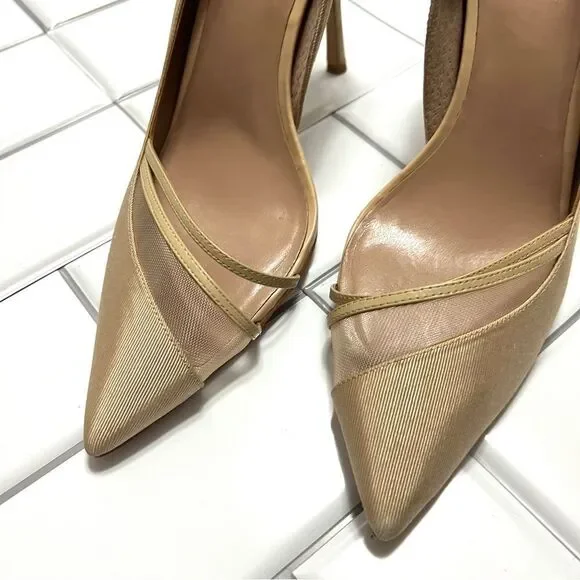 Zac Zac Posen Valerian Beige Tan Mesh Ribbed Satin D’Orsay Pumps Heels Size 8.5