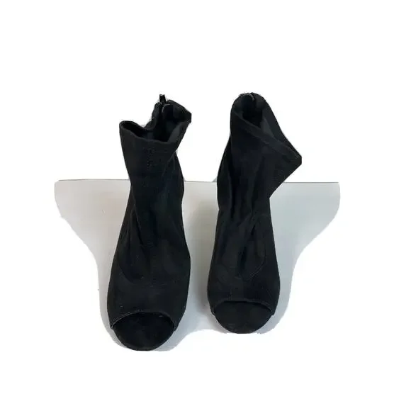 Anne Michelle Ankle Boots Suede Black Stiletto Open Toe‎ Size 8