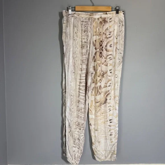 Anthropologie Tiny for Saturday Sunday Women Jogger Pants L Beige Brown Abstract