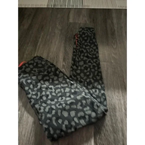 White Fox Active SDX WFA Leopard Print Leggings Grey Black Orange Drawstring M