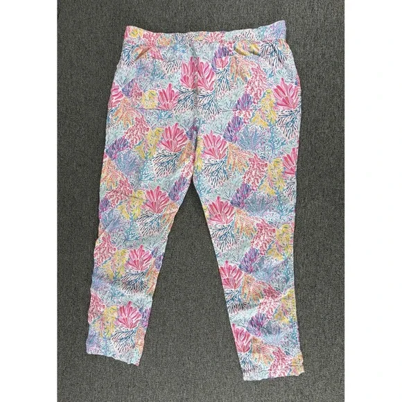 Lilly Pulitzer Pants Womens XL Pink Taron Linen Ankle Drawstring Splashdance
