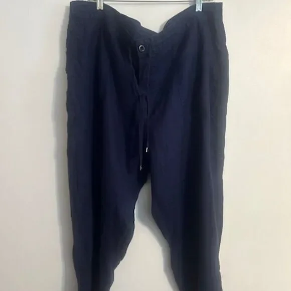 Lauren Ralph Lauren Blue Linen drawstring waist ankle pants. size 18W