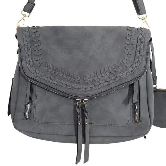 Unbranded Dark Gray Faux Leather Adjustable Strap Shoulder Bag