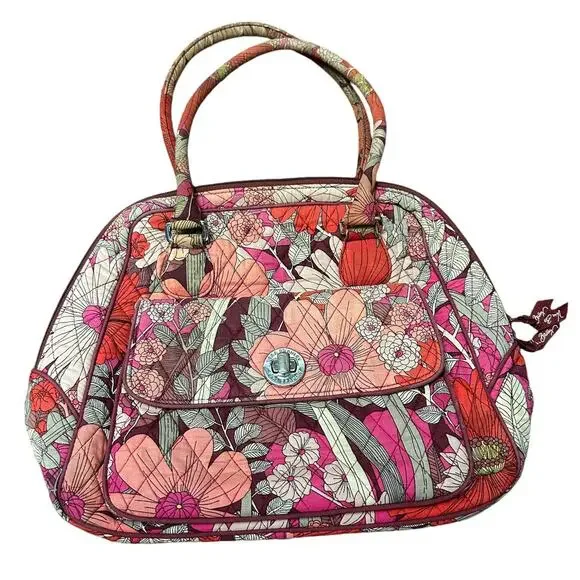 Retro Floral Vera Bradley Bowler Bag Pink‎ Red Cotton Y2K Coquette Purse Floral