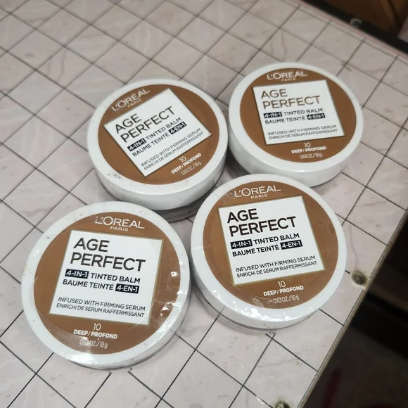 L'Oreal Age Perfect 4-in-1 Tinted Balm In Color 10 Deep 4 Pack Bundle