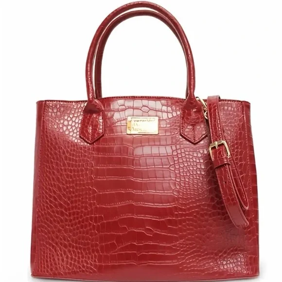 BADGLEY MISCHKA STUDIO Wine Crocodile-Embossed Shoulder Tote Bag