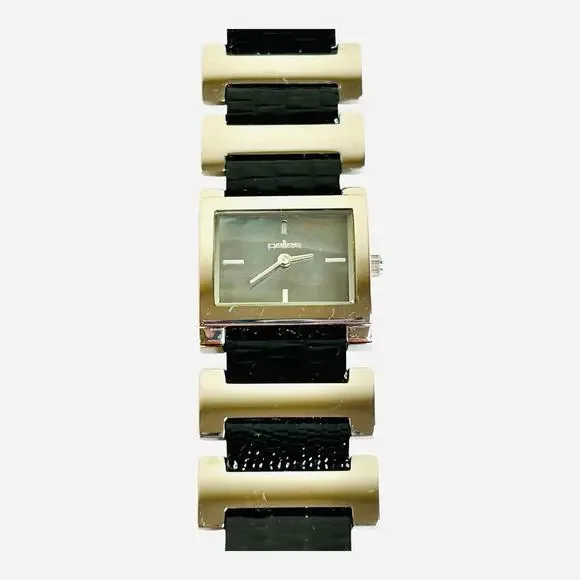 Pallas Watch Made in Germany Silver Tone Bezel Accents Face Black Leather Band