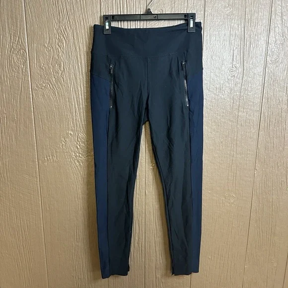Athleta Stellar Tight Leggings Women's Sz S Two Tone Black Navy Blue Activewear