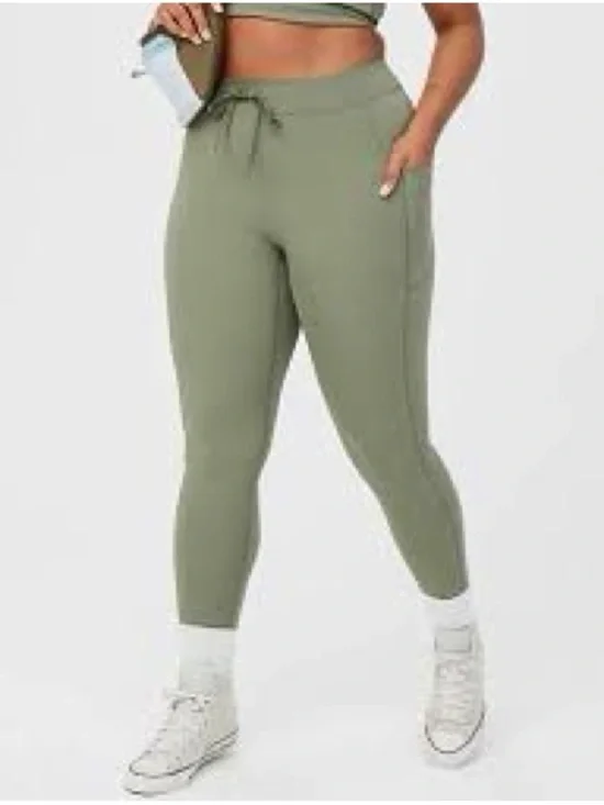 Aerie Offline Leggings Green High Waisted Pockets Drawstring Athleisure Large