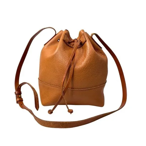 NEW J. CREW leather downing bucket‎ bag Cognac brown