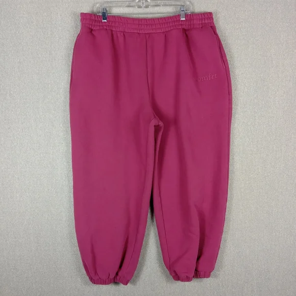 Comfrt Fleece Jogger Sweatpants Size 3XL Burgundy Magenta Loungewear Cozy Travel