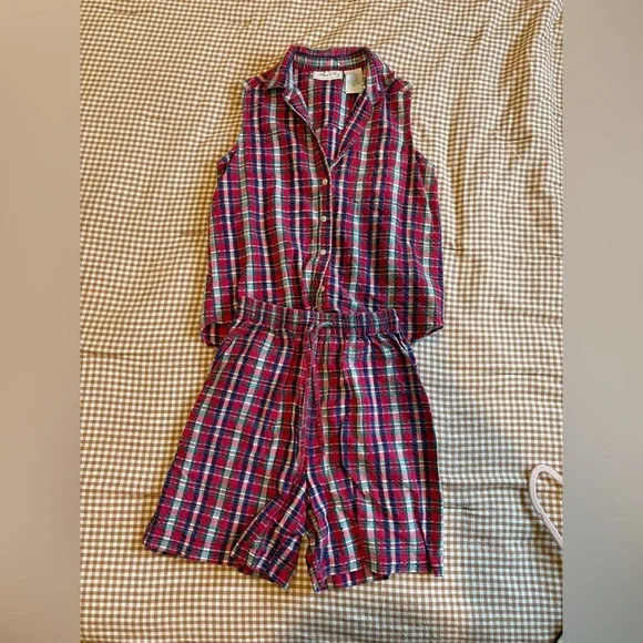 Vintage 90’s Private Party Plaid Matching Set With Sleeveless Collar Shirt
