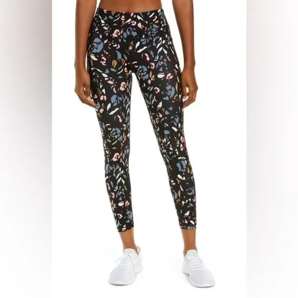 Sweaty Betty Power Workout 7/8 Leggings Black Pink Blue Abstract Sz SMALL‎