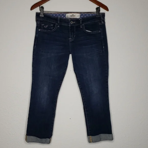 Hollister Womens Cotton Capri Roll Tab Hem Jeans Size 27 Denim Blue Y2K Low Rise