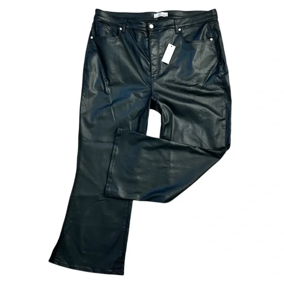 LOFT Women’s Curvy Kick Crop Faux Leather Pants Black Sheen Plus‎ Size 34/18 NWT