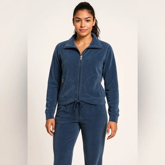 Tangerine Denim Blue VelourTracksuit Sz. L‎ Jacket and S Pants NWT