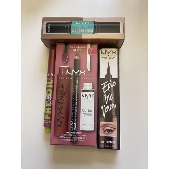NYX Bundle Lot Lipstick Wonderstick Ink Fat Oil Lingerie XXL Liner 6 Pc in Total