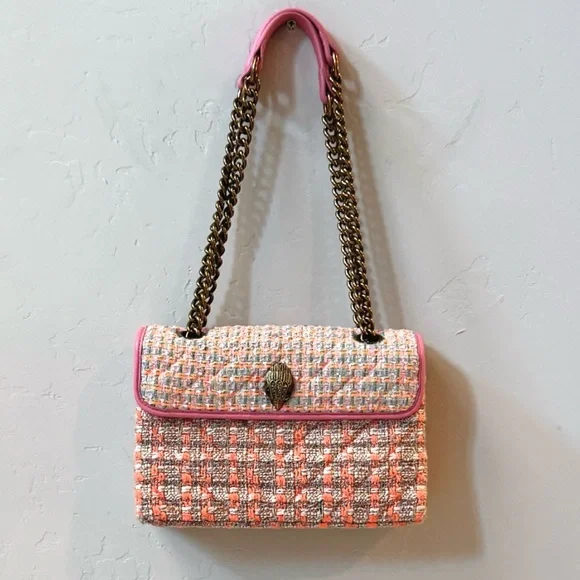 Kurt Geiger Kensington Colorful Tweed Shoulder Bag with Gold Chain Strap
