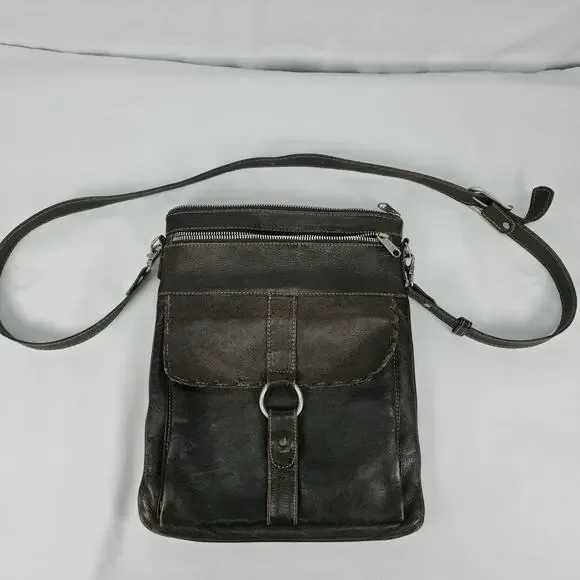 JL Salvidar Leather Crossbody Bag Brown Distressed Boho Zip Flap Pocket Purse