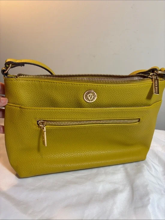 Anne Klein Yellow Pebbled Leather Crossbody Bag