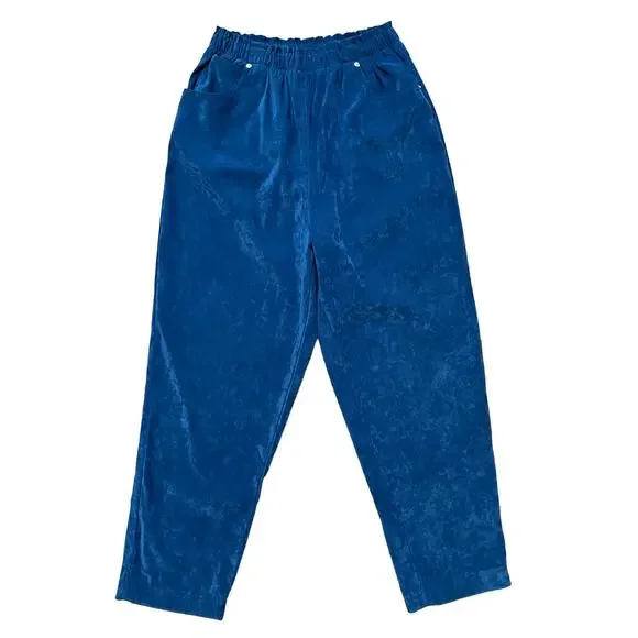 VTG DENIM & CO High Rise Tapered Paper Bag Waist Microsuede Pants in Blue SZ 8
