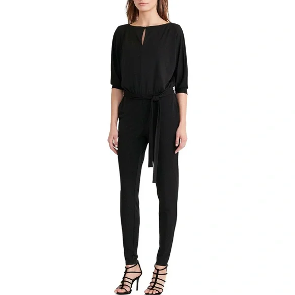 Ralph Lauren Black Stretch Matte Jersey Keyhole Slim Leg Jumpsuit – Size L‎