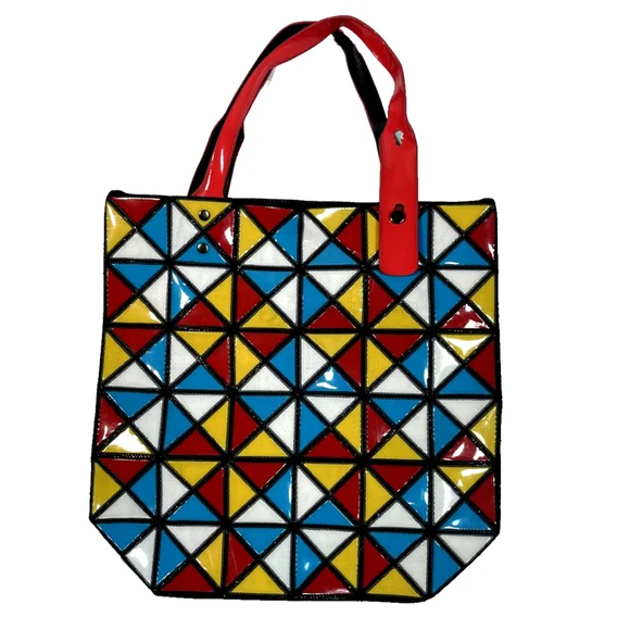 Bao Bao Issey Miyake Tote Bag Womens Red Yellow Blue PVC‎ Pleats Please Vtg