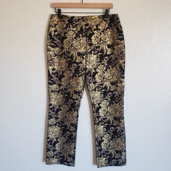Soft Surroundings Moonstruck Metallic Gold Ponte Knit Pull-On Pant Black Size PM