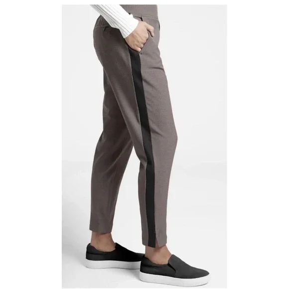 Athleta Brooklyn Ankle Pants 2 Brown Glen Plaid‎ Tuxedo Stripe Tapered Trousers