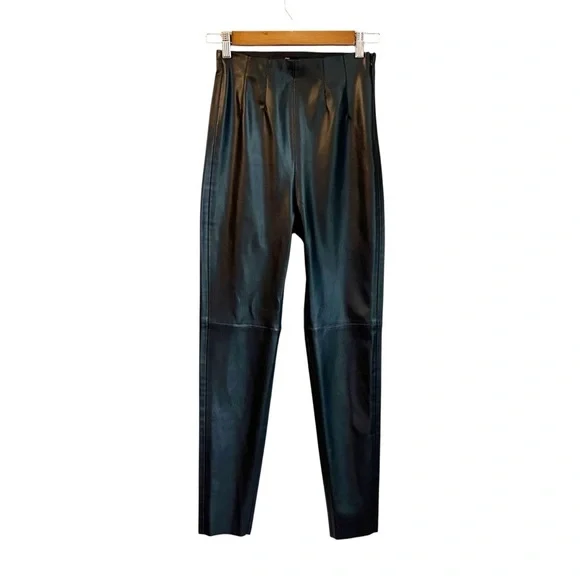 ZARA Side Zip‎ High Waist Faux Leather Ankle Length Leggings Women’s SZ XS Black