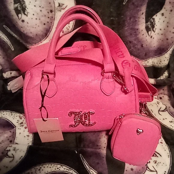 Juicy Couture Hot Pink Logo Embossed Satchel with Crossbody Strap