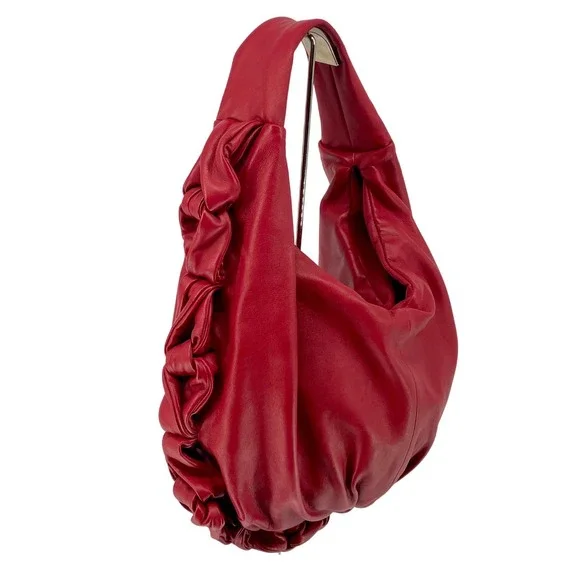 Elie Tahari Red Leather Hobo Bag Slouchy Ruched Soft Shoulder Purse Handbag