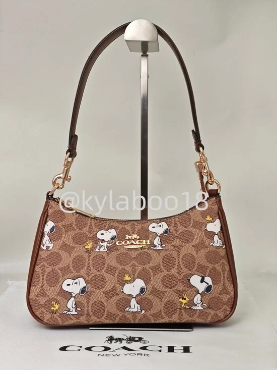 Coach Brown Signature Peanuts Snoopy Shoulder Bag