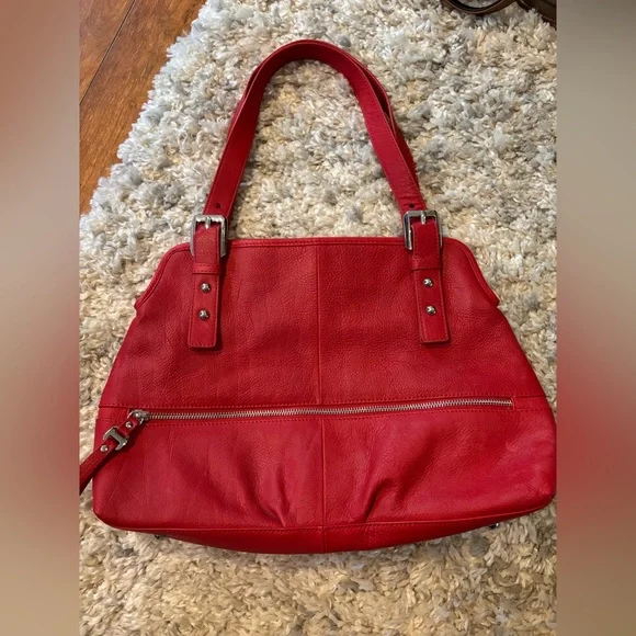 Makowsky Red Leather Tote Bag