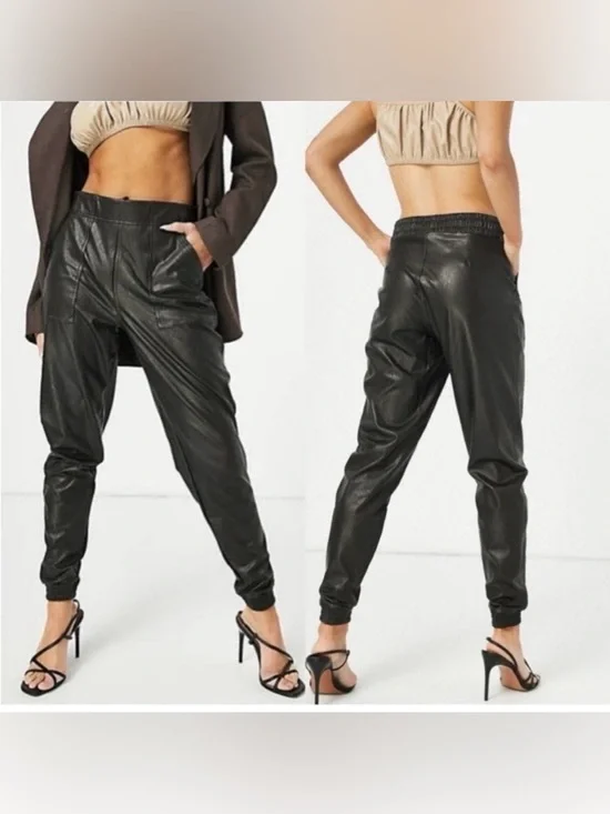 SPANX Black Faux Leather Jogger Pants