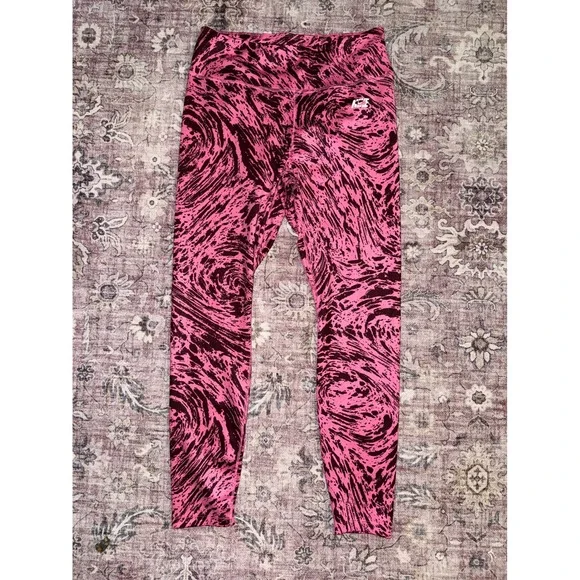 Nike Dri-FIT Womens Pink Marble Swirl Print High Waisted Leggings Medium‎
