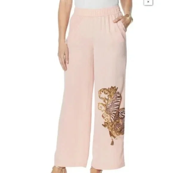 DG2 Diane Gilman Pink Wide-Leg Soft Trouser Pull-On Pant XS NWT HSN Elastic