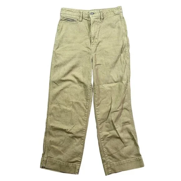 Quince Womens Organic Stretch Cotton Twill Wide-Leg Crop Pant, Olive Khaki Sz 26