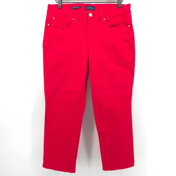 Charter Club Womens Bristol Capri Pants Size 8 Red Mid Rise Stretch Cropped
