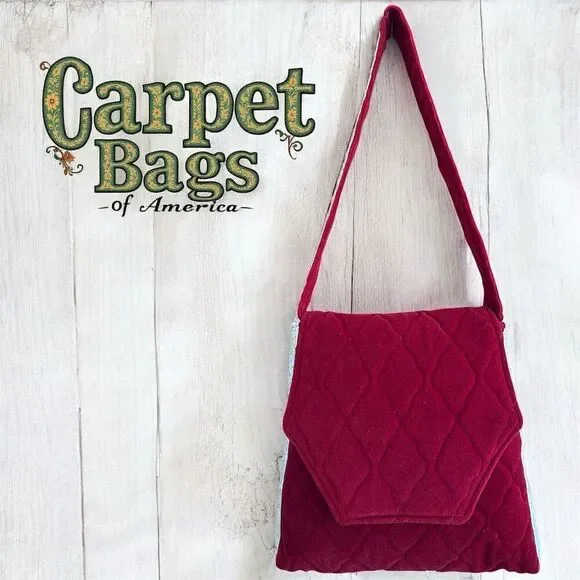 Carpet Bags of America Vintage 1960’s Red Quilted Floral Ribbon Shoulder Bag