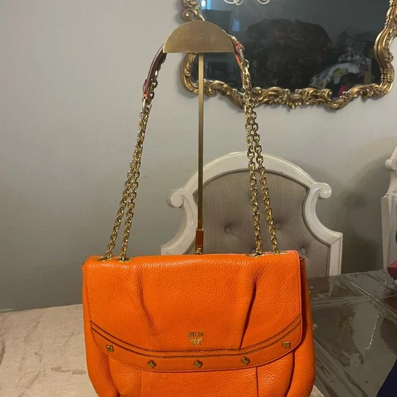 MCM Orange Chain Strap Shoulder Bag Authentic