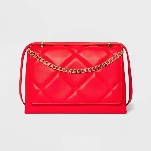 NWT A New Day Shoulder to Crossbody Quilted Red with Gold Chain Detail Bag