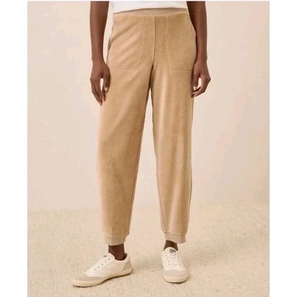 Pact Women's Large Organic Cotton Pure Velour Relaxed Sweatpant $98 Sesame Beige