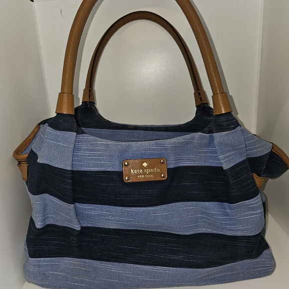 Kate Spade Blue Denim Striped Tote
