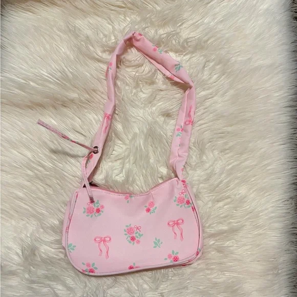 Pink Rose Print Shoulder Bag