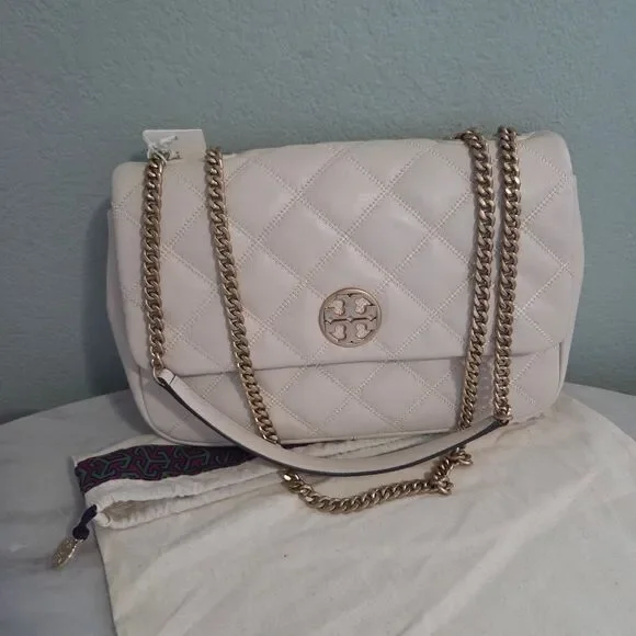 $678 Tory Burch Willa Quilted Cream Shoulder Bag Large In Brie