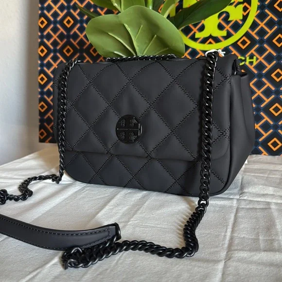 NWT , Tory Burch willa matte small shoulder Black Crossbody Bag
